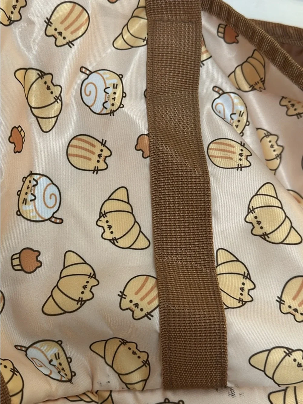 Pushkeen Cream Pastry croissant cat Print Tote Bag